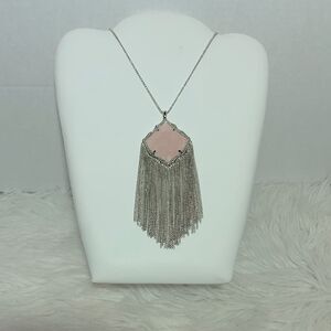 KENDRA Scott Kingston Necklace Faceted Rose Quartz Pendant Silver fringe/chain